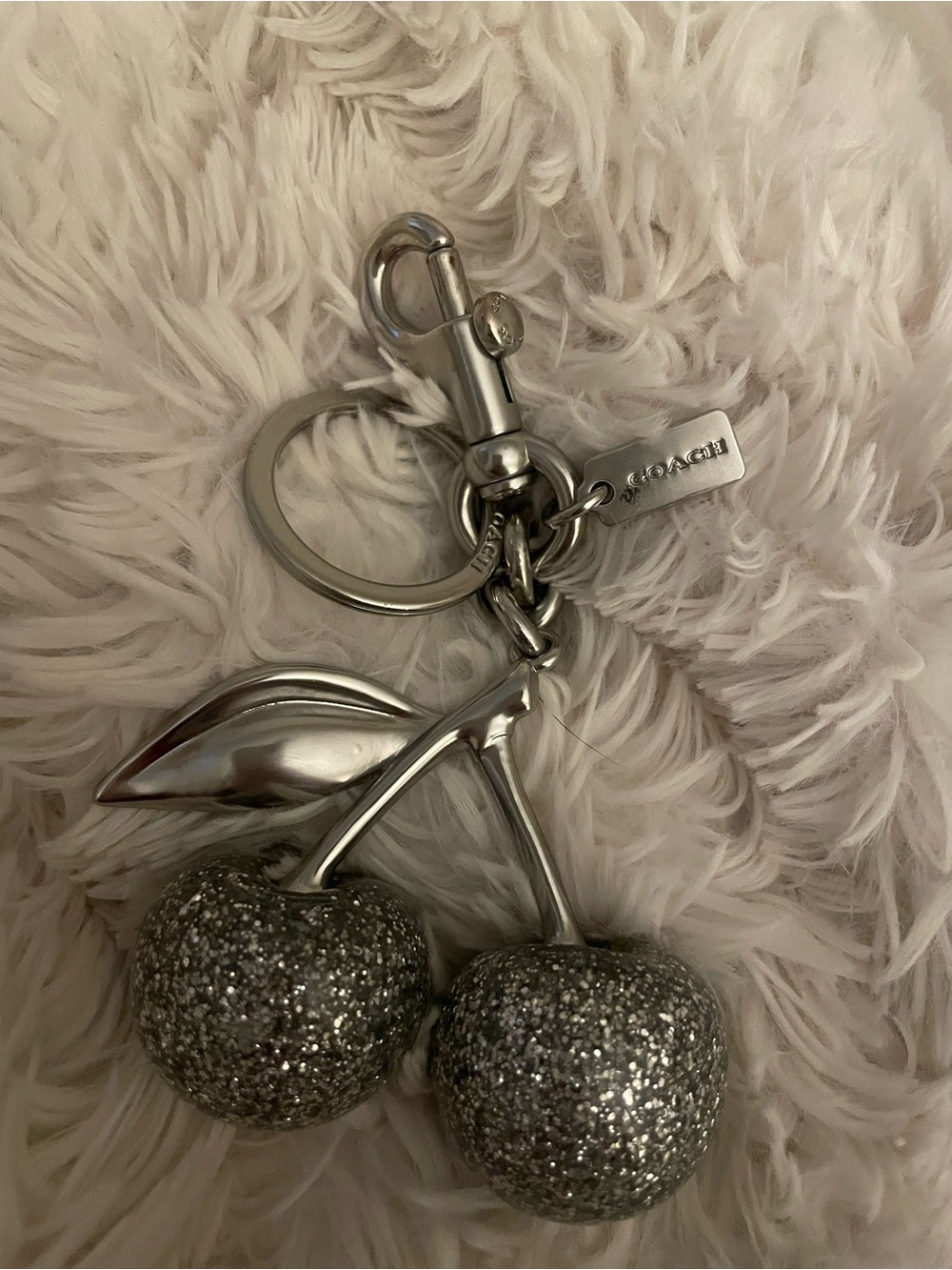 Coach Silver Glitter Cherry Key Ring